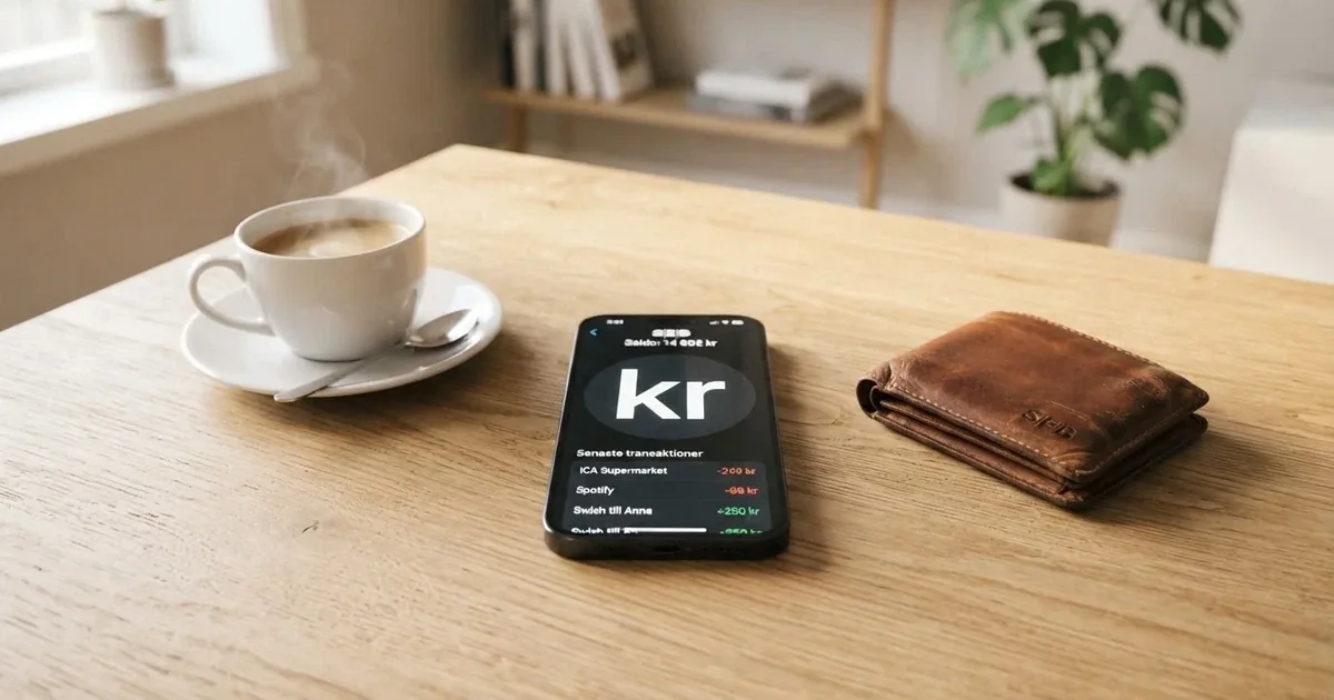 Mobiltelefon på ett träbord bredvid en plånbok och en kopp kaffe — 100 euro casino i sverige