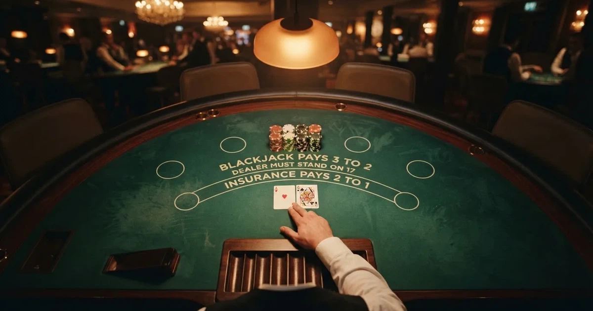 Upplyst spelbord med kort, sett ovanifrån — blackjack med live dealer i sverige